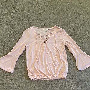 Aeropostale Pink Bell Sleeve Blouse with Tie Front